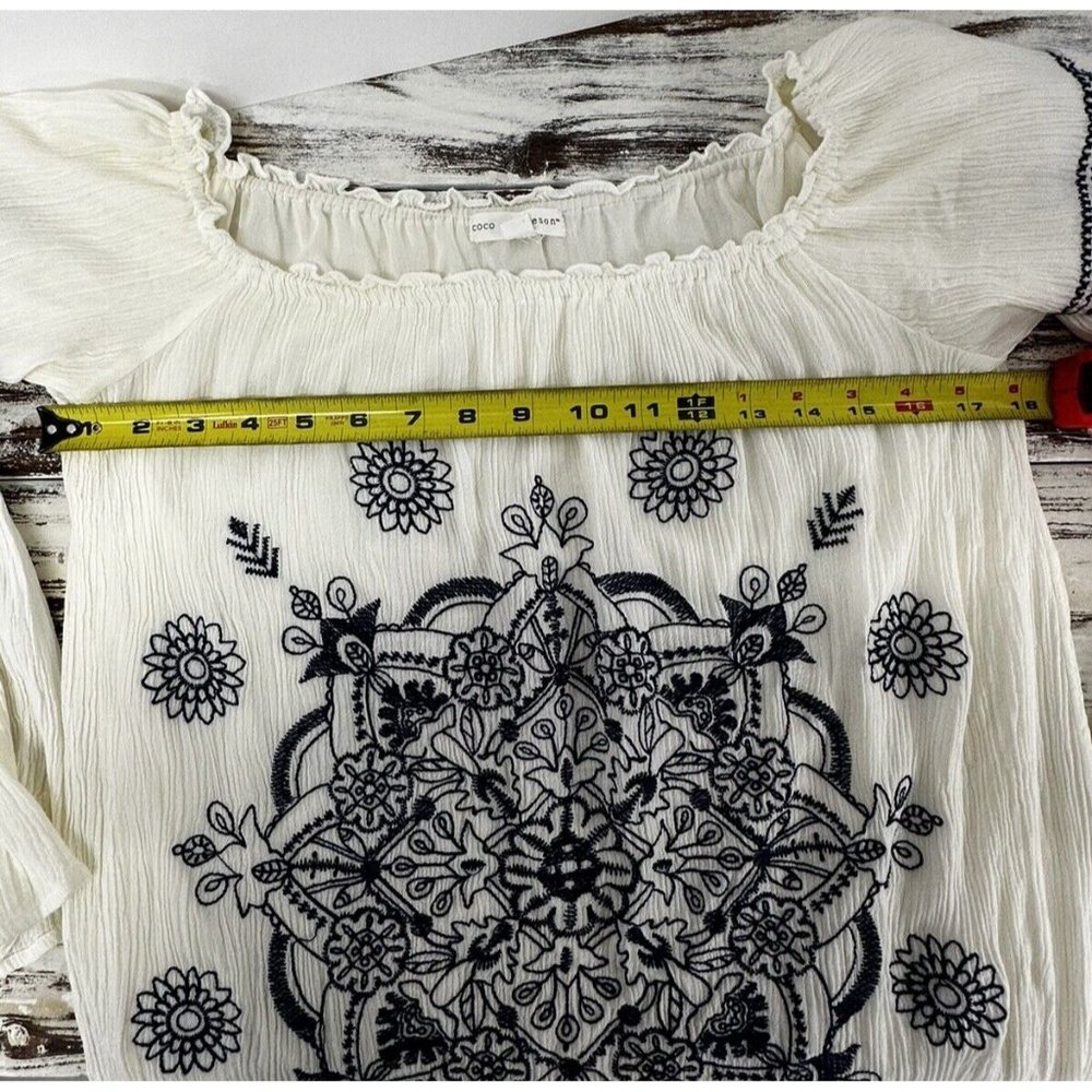 Coco + Jameson Lace Top Sz XL Navy Off White Long Sleeve Tunic Boho - Picture 5 of 9